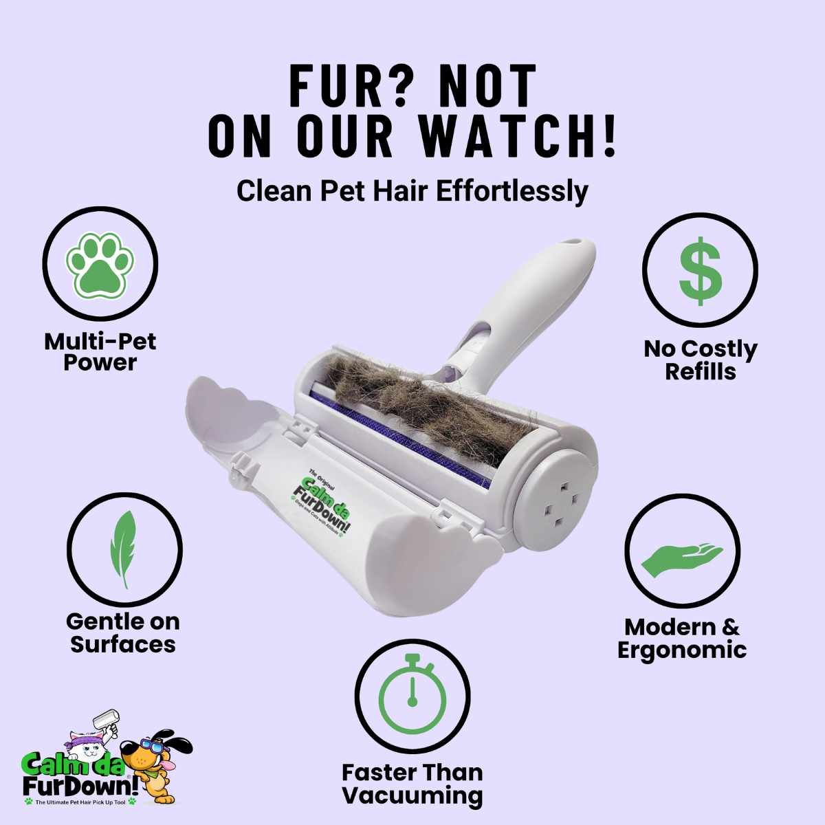 Pet Hair Pick Up Reusable Roller - Calm da Fur Down