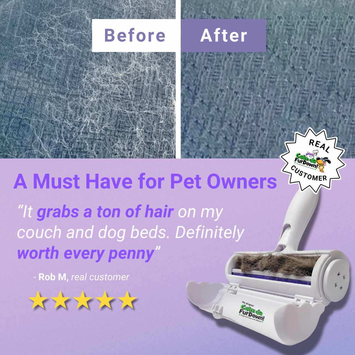 Pet Hair Pick Up Reusable Roller - Calm da Fur Down